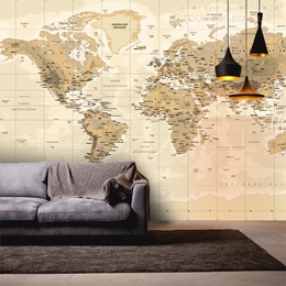 Выбрать фотообои на стену Карта мира бежевая в интернет магазине Fotodecor