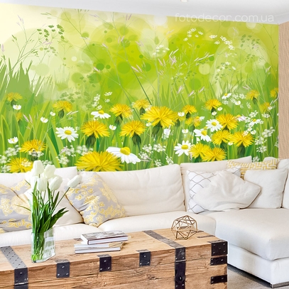 Фотообои для стен Поле с одуванчиками от студии интерьерного декора Fotodecor
