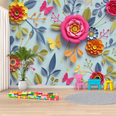 Фотообои для стен Объёмные цветочки от студии интерьерного декора Fotodecor