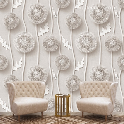 Фотообои для стен 3д Одуванчики от студии интерьерного декора Fotodecor