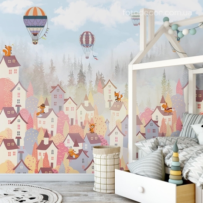Фотообои для стен Лисята на крышах от студии интерьерного декора Fotodecor