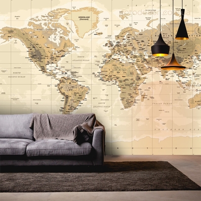 Фотообои для стен Карта мира бежевая от студии интерьерного декора Fotodecor