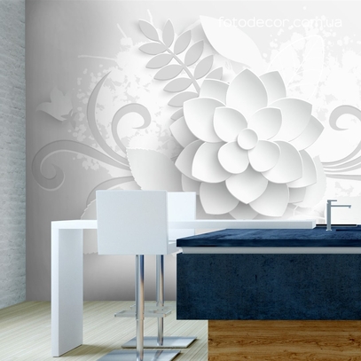Фотообои для стен Белый 3д цветок от студии интерьерного декора Fotodecor