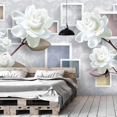 Фотообои для стен Розы и квадраты от студии интерьерного декора Fotodecor