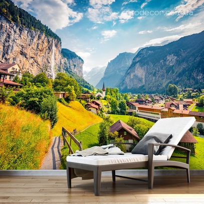 Фотообои для стен Деревня в Швейцарии от студии интерьерного декора Fotodecor
