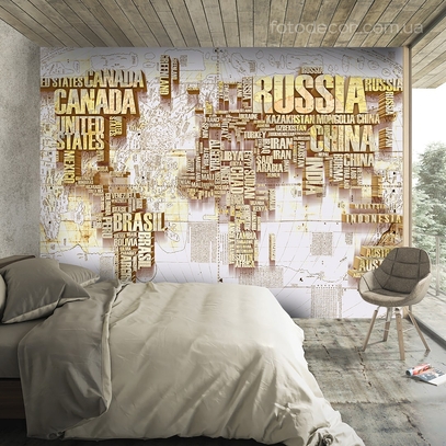 Фотообои для стен Карта 3д буквы от студии интерьерного декора Fotodecor