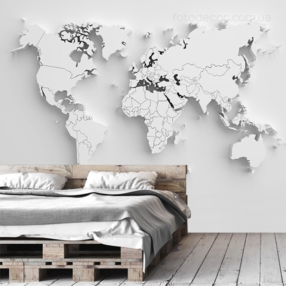 Фотообои для стен Карта мира 3Д от студии интерьерного декора Fotodecor