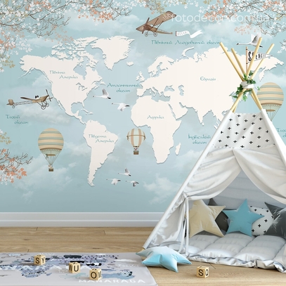 Фотообои для стен Карта с самолётами от студии интерьерного декора Fotodecor