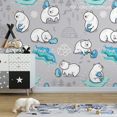 Фотообои для стен Пингвиненок и мишка от студии интерьерного декора Fotodecor