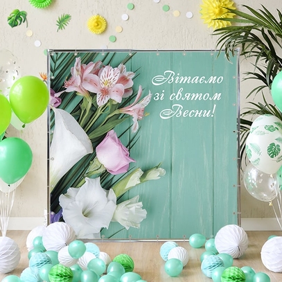Фотозона Цветы на бирюзовом фоне от магазина  Fotodecor