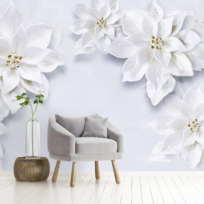 Фотообои для стен Белые цветы 3д от студии интерьерного декора Fotodecor