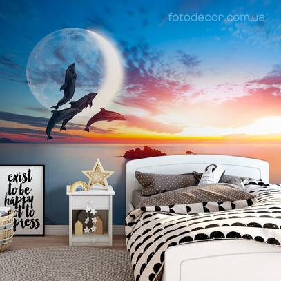 Фотообои для стен Дельфины и море от студии интерьерного декора Fotodecor