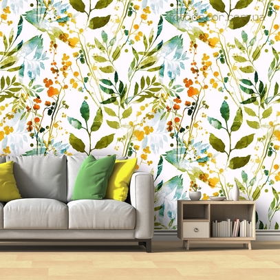 Фотообои для стен Листья акварель от студии интерьерного декора Fotodecor