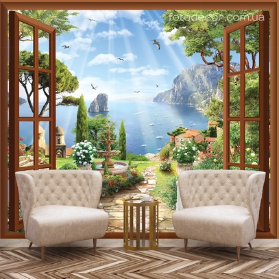 Фотообои для стен Окно на море от студии интерьерного декора Fotodecor