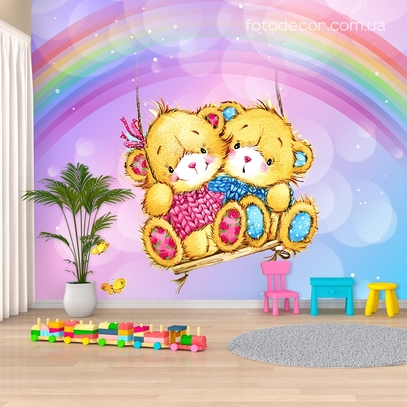 Фотообои для стен Мишки и радуга от студии интерьерного декора Fotodecor