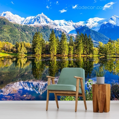 Фотообои для стен Пейзаж на фоне гор от студии интерьерного декора Fotodecor