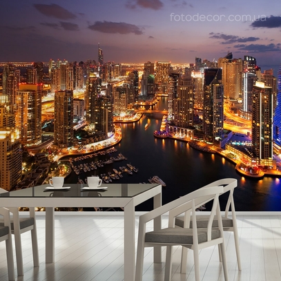 Фотообои для стен Дубай ночью от студии интерьерного декора Fotodecor