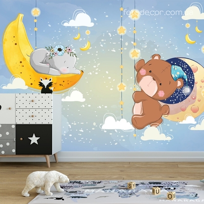 Фотообои для стен Мишка и слоник от студии интерьерного декора Fotodecor