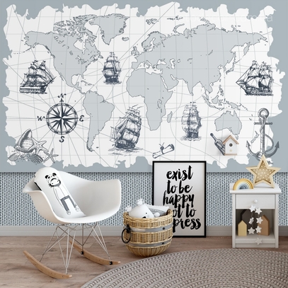 Фотообои для стен Детская карта Корабли от студии интерьерного декора Fotodecor