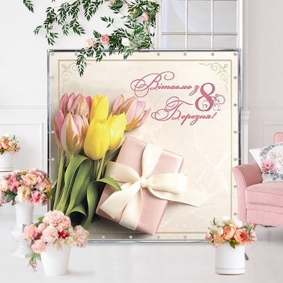 Фотозона Тюльпаны на мраморном фоне от магазина  Fotodecor
