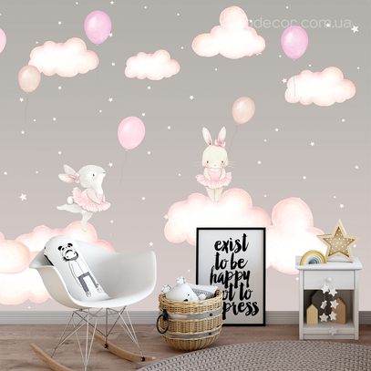 Фотообои для стен Зайчики на тучках от студии интерьерного декора Fotodecor