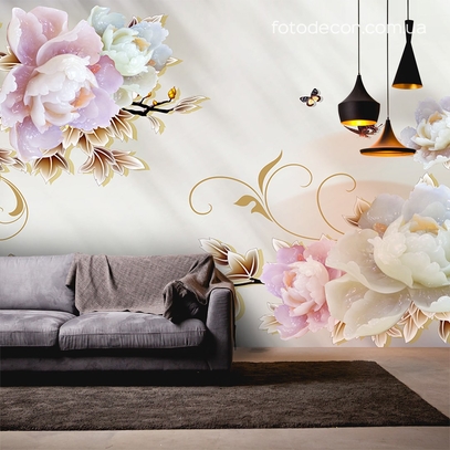 Фотообои для стен Бабочки и розы от студии интерьерного декора Fotodecor