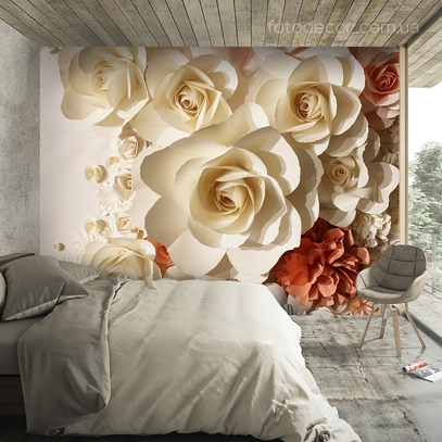 Фотообои для стен Светлые розы 3д от студии интерьерного декора Fotodecor
