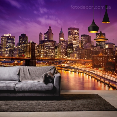 Фотообои для стен Ночной Нью-Йорк от студии интерьерного декора Fotodecor