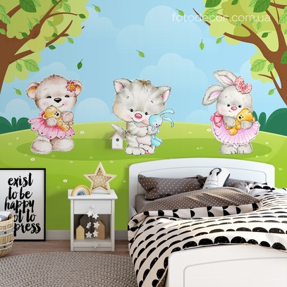 Фотообои для стен Котик зайка мишка от студии интерьерного декора Fotodecor