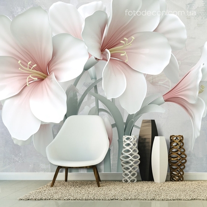 Фотообои для стен Светлые 3д цветы от студии интерьерного декора Fotodecor