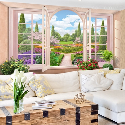 Фотообои для стен Окно в сад от студии интерьерного декора Fotodecor