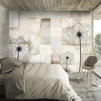Фотообои для стен Одуванчики и кубики от студии интерьерного декора Fotodecor