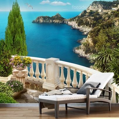 Фотообои для стен Морской вид с балкона от студии интерьерного декора Fotodecor