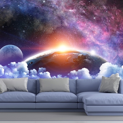 Фотообои для стен Рассвет в космосе от студии интерьерного декора Fotodecor