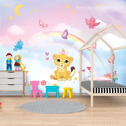 Фотообои для стен Радуга и львенок от студии интерьерного декора Fotodecor