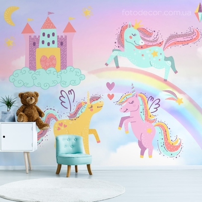 Фотообои для стен Единороги на радуге от студии интерьерного декора Fotodecor