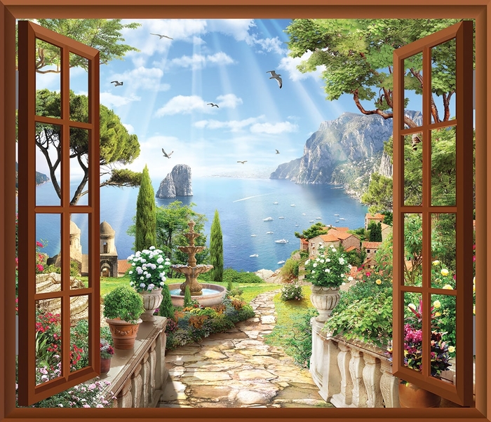 Фотообои на стену Окно на море выбрать в магазине Fotodecor
