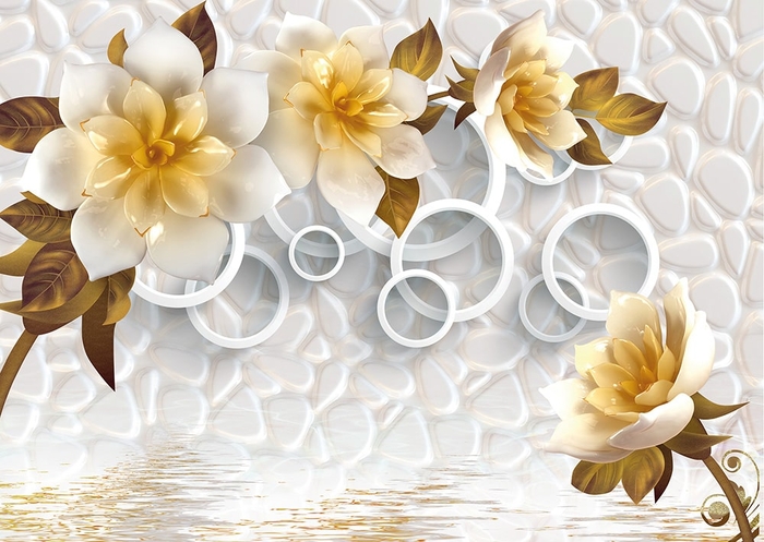 Фотообои на стену Ветка с 3д цветами выбрать в магазине Fotodecor